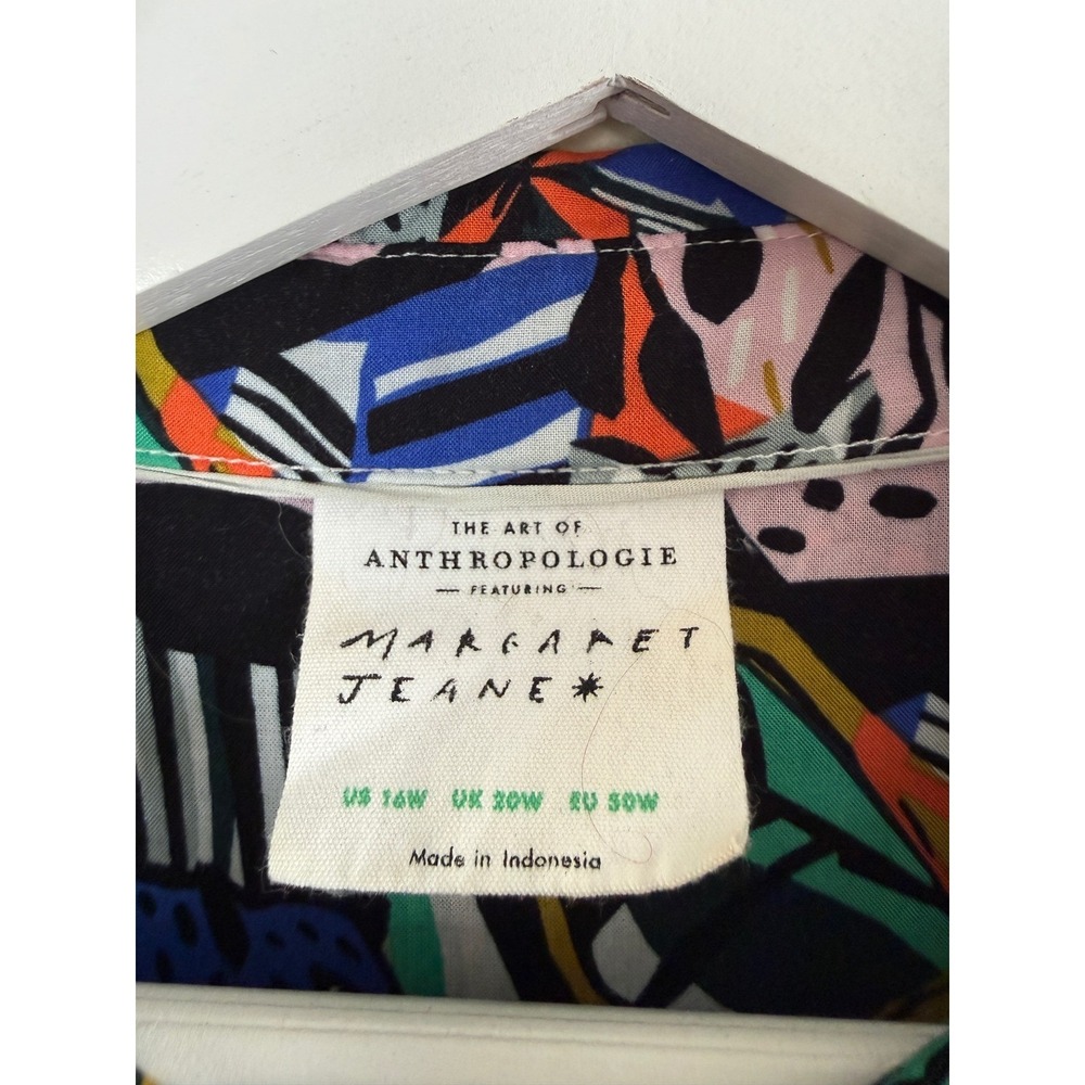 Anthropologie Margaret Jeane Jungle Leopard Blouse Multicolor Tie Cuff Size 16W - Picture 4 of 11